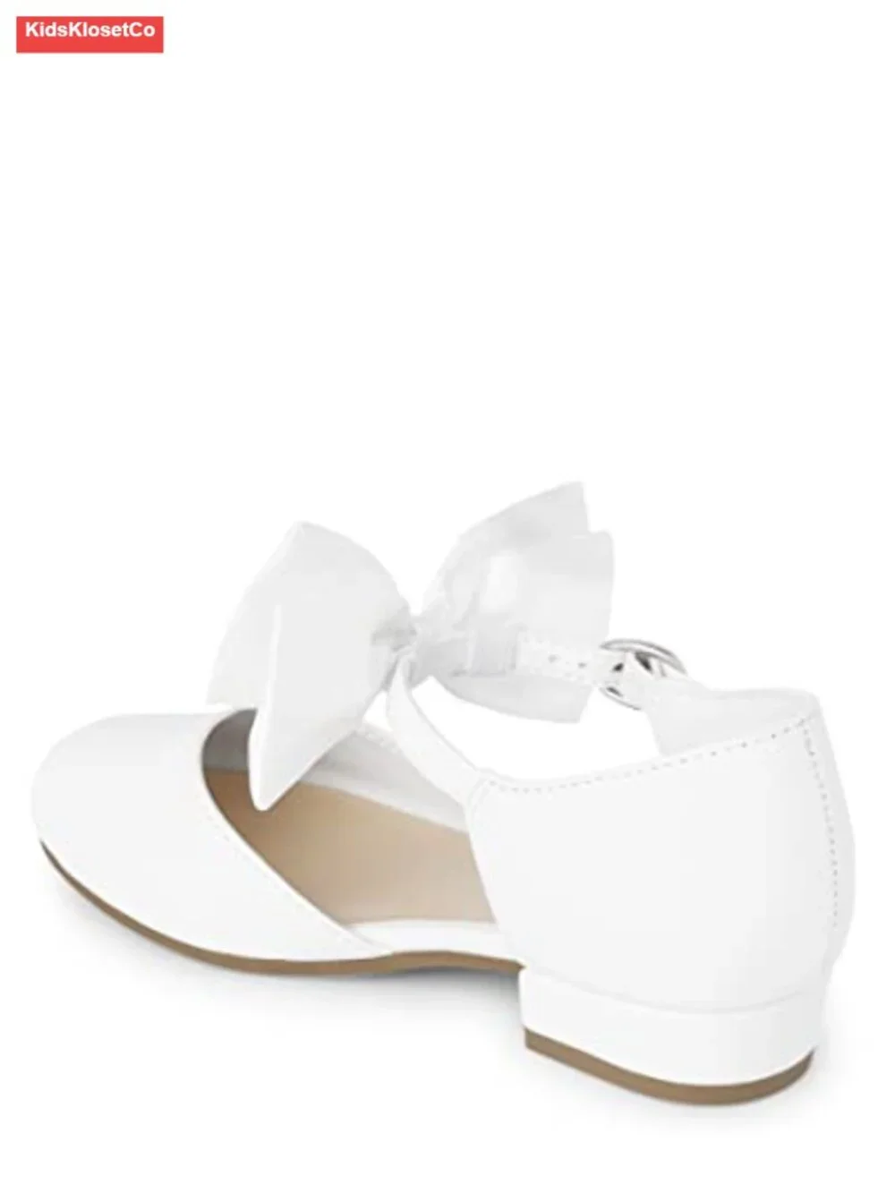 Faux Leather Ballet Flats with Bow and Buckle Closure, Adjustable Oval Buckle